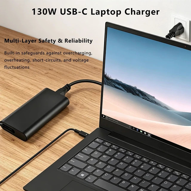 Alt view image 2 of 5 - MiliPow 130W USB-C Charger for Dell XPS 15/17, Precision 5550 5560 5570 5750 5760 5770, Latitude 7410 7310 5420 5520, Type C Power Adapter Replacement for DA130PM170 HA130PM170