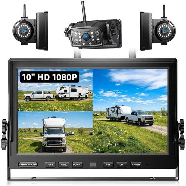 Main image of 3 Magnetic Wireless Backup Camera with HD 1080P 10" DVR Monitor, 1-Rear View 2-Side View Cameras Wireless System for RV Trailer Trucks, Built-in 9600mAh Battery,Night Vision,Recording- Z