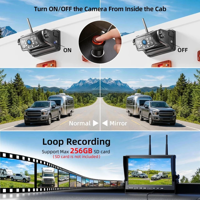 Alt view image 3 of 5 - 3 Magnetic Wireless Backup Camera with HD 1080P 10" DVR Monitor, 1-Rear View 2-Side View Cameras Wireless System for RV Trailer Trucks, Built-in 9600mAh Battery,Night Vision,Recording- Z