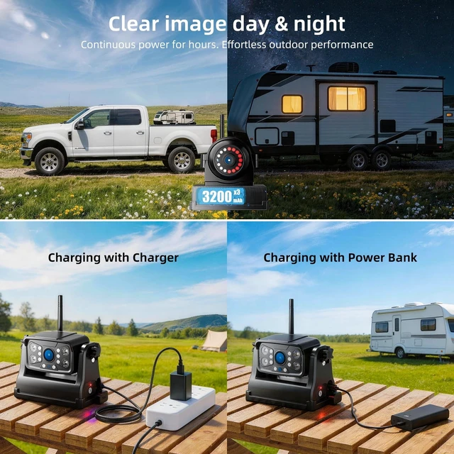 Alt view image 4 of 5 - 3 Magnetic Wireless Backup Camera with HD 1080P 10" DVR Monitor, 1-Rear View 2-Side View Cameras Wireless System for RV Trailer Trucks, Built-in 9600mAh Battery,Night Vision,Recording- Z