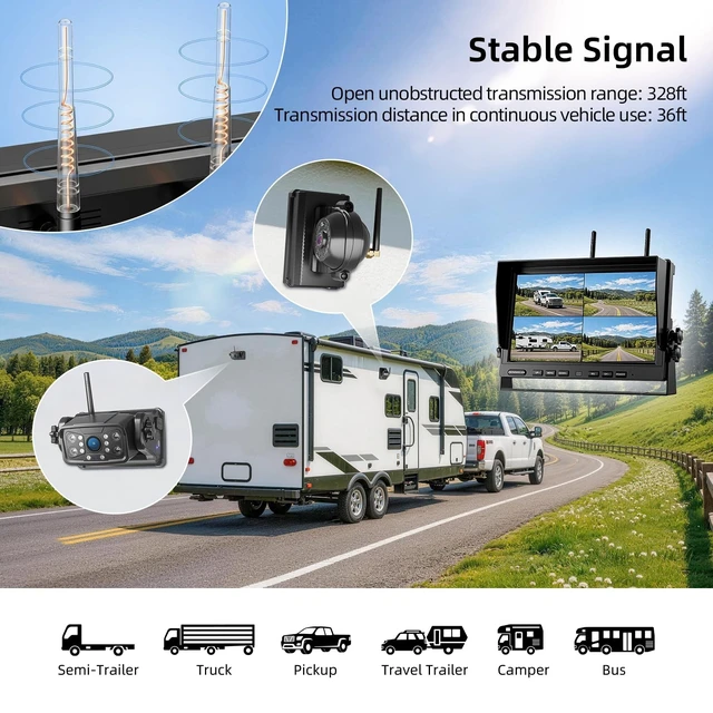 Alt view image 5 of 5 - 3 Magnetic Wireless Backup Camera with HD 1080P 10" DVR Monitor, 1-Rear View 2-Side View Cameras Wireless System for RV Trailer Trucks, Built-in 9600mAh Battery,Night Vision,Recording- Z