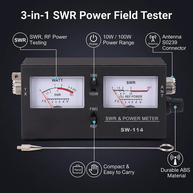 Alt view image 4 of 5 - SW 114 SWR Power Meter, SWR Tester CB 27 to 30MHz Field Strength Meter for CB Radio Antenna
