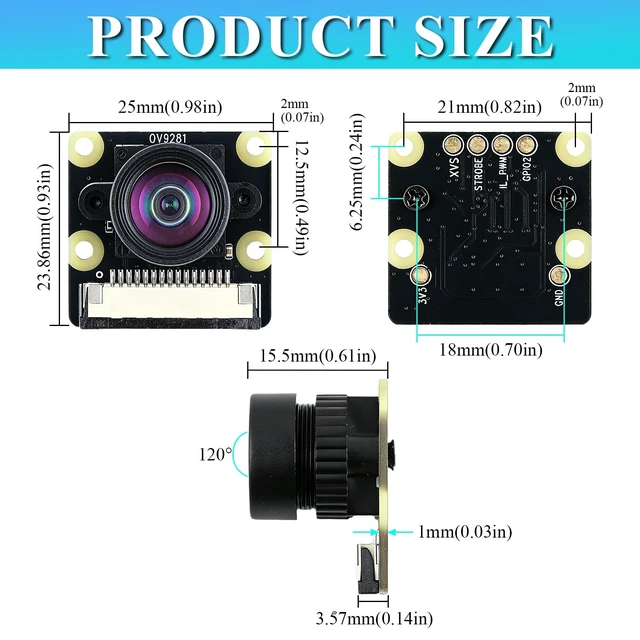 Alt view image 3 of 5 - 2PCS 120fps Monochrome Global Shutter Camera Module, 1MP OV9281 Sensor with 120 Wide-Angle Lens, Compatible with Raspberry Pi 5 / 4B / 3B+ / 3B / Zero