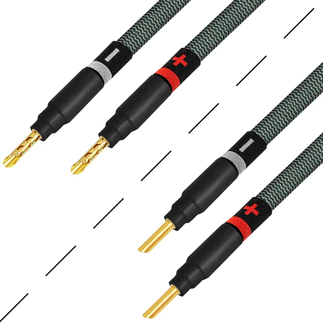 Alt view image 5 of 5 - WORLDS BEST CABLES 8 Foot Ultimate - 9 AWG - Ultra-Pure OFC - Premium Audiophile HiFi Speaker Cable Pair with Eminence Gold Banana Plugs & StlGrn Tweed Jacket