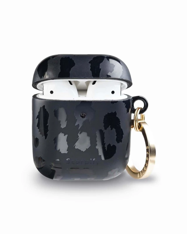 Alt view image 2 of 5 - SCORPIFY for AirPods Case 1 & 2 (1st & 2nd Generation, 2016/2019) with Keychain, Compatible with Apple AirPod 1 & 2, Cute Protective Hard Shell Cover, Earbuds Case for Women - Black Leopard
