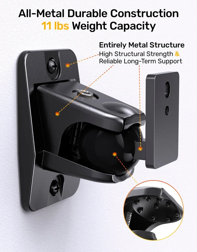 Alt view image 3 of 5 - Universal Wall Mount Bracket for Rear and Surround Sound Speakers, 2 Pack