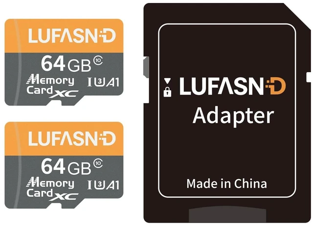 Main image of Lufasnd 2-Pack 64GB Micro SD Card with Adapter, High Speed U3 C10 V30 SDXC Memory Card Up to 100MB/s, 4K Video Recording for GoPro, Smartphone, Camera, Tablet, Dash Cam