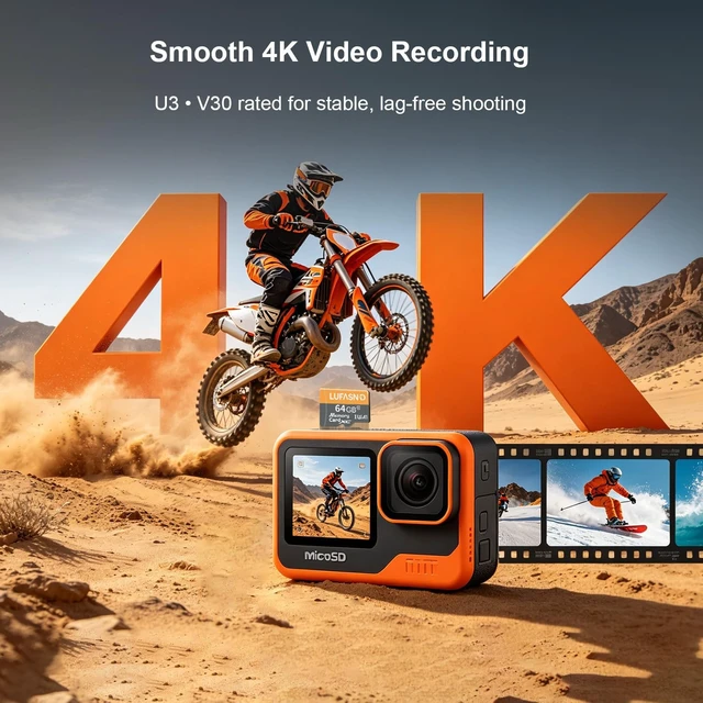 Alt view image 3 of 5 - Lufasnd 2-Pack 64GB Micro SD Card with Adapter, High Speed U3 C10 V30 SDXC Memory Card Up to 100MB/s, 4K Video Recording for GoPro, Smartphone, Camera, Tablet, Dash Cam