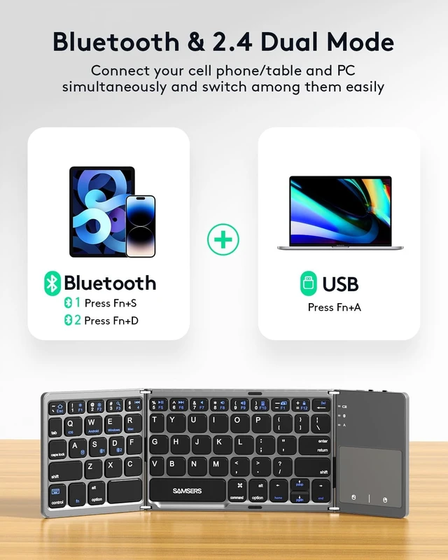 Alt view image 2 of 5 - Samsers Foldable Bluetooth Keyboard with Touchpad, Ultra Slim Compact -Grey