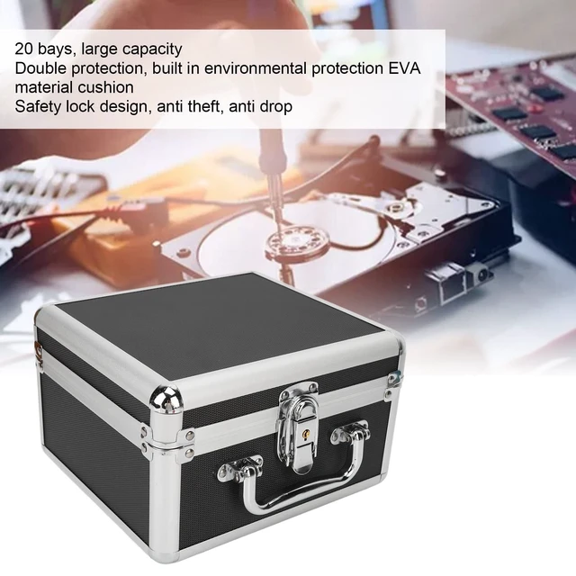 Alt view image 2 of 5 - plplaaoo 2.5in Hard Drive Storage Box 20 Bays Double Protection Convenient Handle Hard Drive Case with Security Lock Multi-Protection HDD Storage Box Suitcase for Home Office, Hard Drive Case, h
