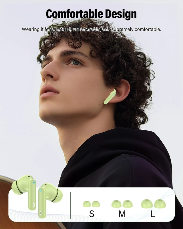 Alt view image 5 of 5 - True Wireless Earbuds Bluetooth Headphones HiFi Stereo Ear Bud,Spring Green