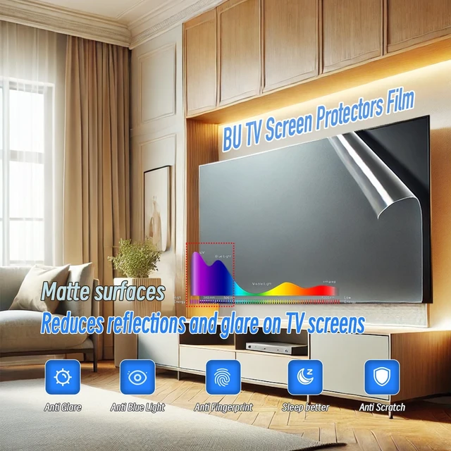 Alt view image 2 of 5 - 75 inch Anti Glare TV Screen Film with Blue Light Filter, Glare Reducer for TV, Indoor Outdoor Glare Shield Anti Glare Film for 75 TV Screen
