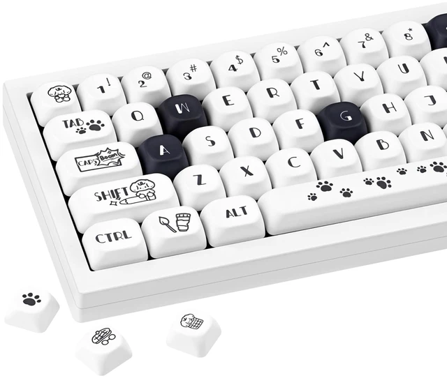 Main image of ZERRIOY Cute Puppy Paws 130 Keys Black White PBT Dye-Sublimation Keycaps