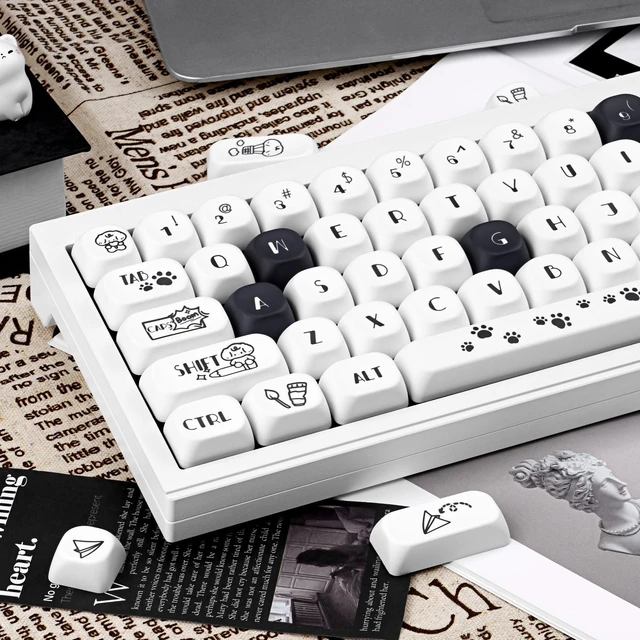 Alt view image 4 of 5 - ZERRIOY Cute Puppy Paws 130 Keys Black White PBT Dye-Sublimation Keycaps