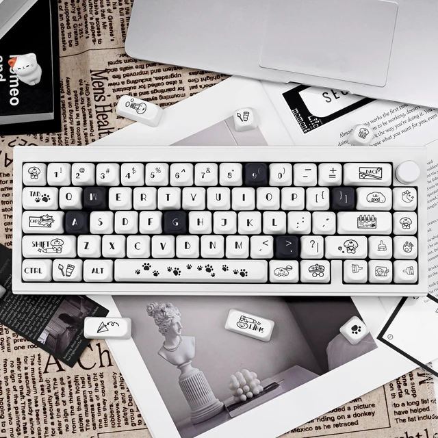 Alt view image 3 of 5 - ZERRIOY Cute Puppy Paws 130 Keys Black White PBT Dye-Sublimation Keycaps