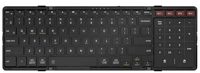 Main image of JOMAA Foldable Bluetooth Keyboard, 4-Channel Wireless, Multi-Device Rechargeable with Touchpad and Numeric pad Travel Portable Keyboard for Laptop, Tablet Phone, Windows, Mac, Android, iOS