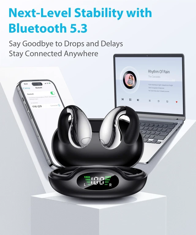 Alt view image 3 of 3 - Boytond Ultra Open Ear Earbuds - Open Ear Wireless Headphones, Easy Daily Use with Charging Case,Classic Black