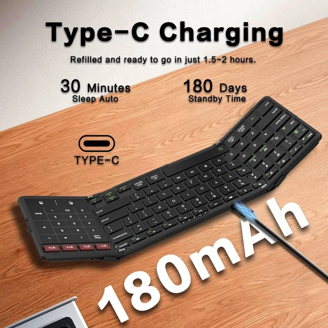 Alt view image 5 of 5 - JOMAA Foldable Bluetooth Keyboard, 4-Channel Wireless, Multi-Device Rechargeable with Touchpad and Numeric pad Travel Portable Keyboard for Laptop, Tablet Phone, Windows, Mac, Android, iOS