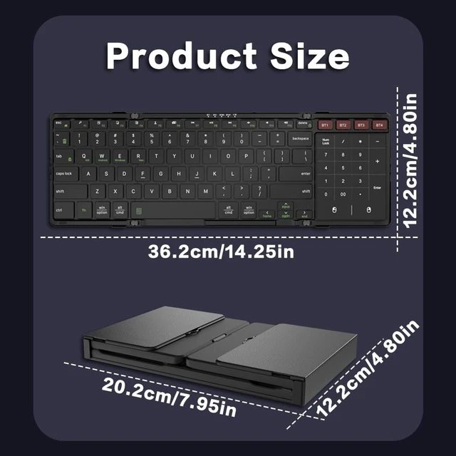 Alt view image 4 of 5 - JOMAA Foldable Bluetooth Keyboard, 4-Channel Wireless, Multi-Device Rechargeable with Touchpad and Numeric pad Travel Portable Keyboard for Laptop, Tablet Phone, Windows, Mac, Android, iOS