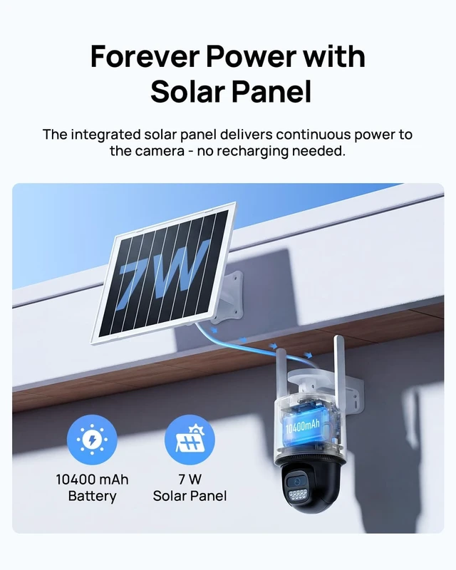 Alt view image 3 of 5 - Anona Solar Security Camera Wireless Outdoor, 2.5K 4MP 360 Coverage PTZ Cameras, 24/7 AOV Recording, Color Night Vision, AI Human Detection, Auto Tracking, No Monthly Fee, IP66, 2.4GHz Wi-Fi, 2