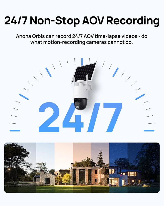 Alt view image 5 of 5 - Anona Solar Security Camera Wireless Outdoor, 2.5K 4MP 360 Coverage PTZ Cameras, 24/7 AOV Recording, Color Night Vision, AI Human Detection, Auto Tracking, No Monthly Fee, IP66, 2.4GHz Wi-Fi, 2