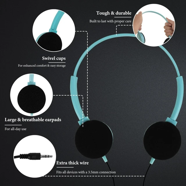 Alt view image 4 of 5 - GEEKRIA 12 Pack Wired Classroom Headphones, Adjustable On-Ear Headsets for Students, School, Library, Computer Lab & Testing Centers, Bulk Pack (Circle Earcups)