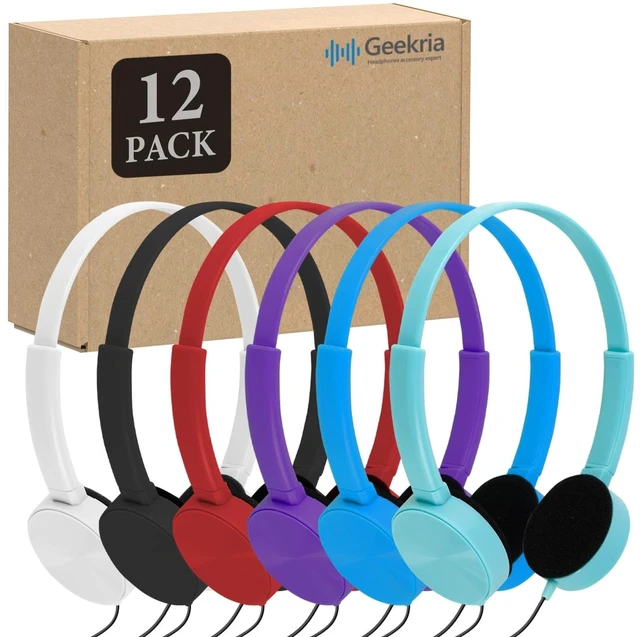 Main image of GEEKRIA 12 Pack Wired Classroom Headphones, Adjustable On-Ear Headsets for Students, School, Library, Computer Lab & Testing Centers, Bulk Pack (Circle Earcups)
