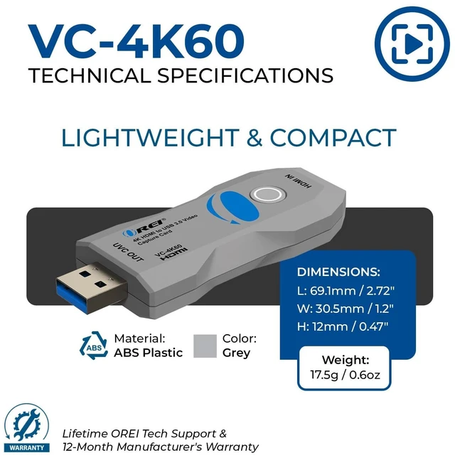 Alt view image 5 of 5 - OREI 4K HDMI Video Capture Card USB 3.0, 4K@60Hz, HDR10, VRR, UVC/UAC