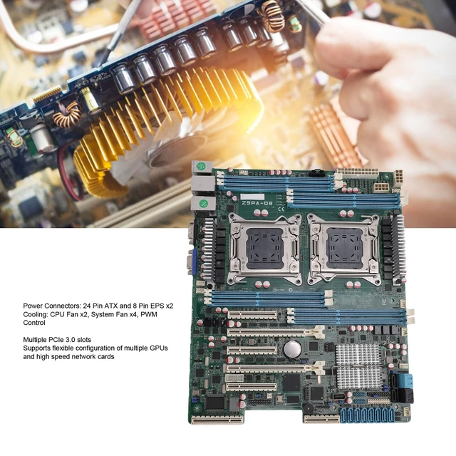 Alt view image 3 of 5 - Gugxiom Workstation Motherboard LGA 2011 Dual CPU, with SATA III USB 3.0