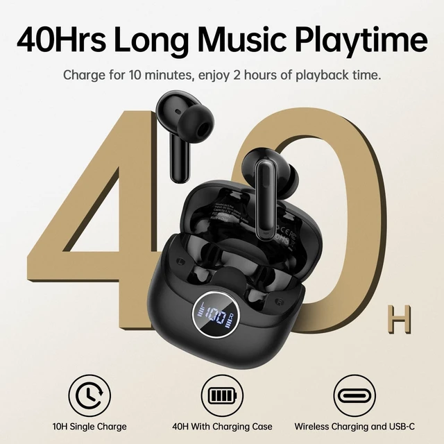 Alt view image 3 of 5 - Adaptive Hybrid Active Noise Canceling 2026 Wireless Earbuds, 6 Mics ENC Clear Call Ear Buds, Hi-Res Audio Deep Bass Bluetooth 5.4 Headphones, 40H Playtime, Wireless Charging, LED, USB-C
