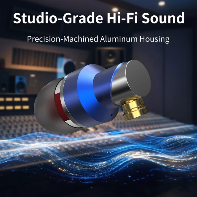 Alt view image 2 of 5 - GUAEIMO G4M4B1L HiFi IEMs, Wired in-Ear Monitors with Detachable MMCX Cable, Professional Audiophile Earbuds, Aluminum Shell & 4-Strand Silver-Plated Cable, 4.4mm No Mic Blue Silver