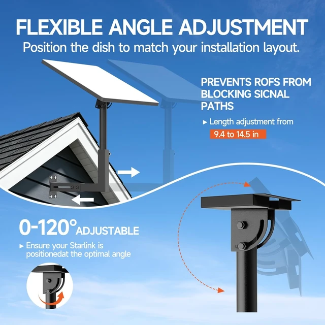 Alt view image 3 of 5 - Adjustable Wall Mount for Starlink Gen 3, Heavy Duty Pole Mount & Mounting Kit for Starlink Standard 4 / 4X, Rustproof Extension Bracket for Starlink Internet Kit Satellite Dish