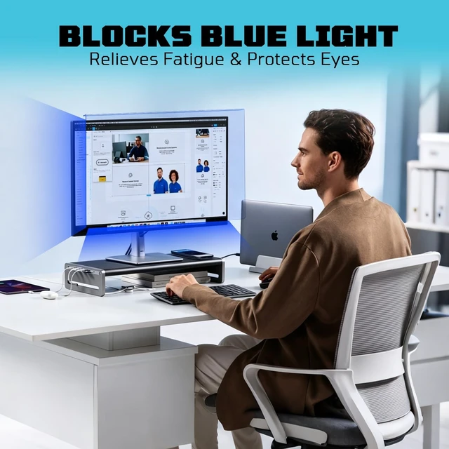 Alt view image 3 of 5 - SCRMMQH 24'' Inch Screen Protector for Monitor 16:9 Aspect Ratio Hanging Removable Screen Protector for Computer Monitor, Anti Glare Blue Light Filter, Eye Protection (24 inch 16:9/16:10)