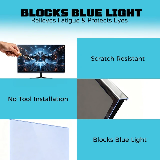 Alt view image 5 of 5 - SCRMMQH 24'' Inch Screen Protector for Monitor 16:9 Aspect Ratio Hanging Removable Screen Protector for Computer Monitor, Anti Glare Blue Light Filter, Eye Protection (24 inch 16:9/16:10)
