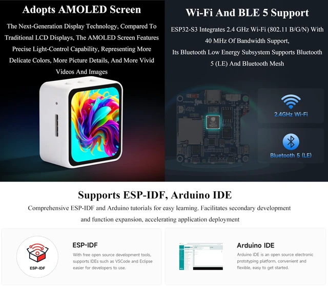 Alt view image 5 of 5 - ESP32-S3 Display, 2.16'' Touch AMOLED Display Development Board, Al Speech