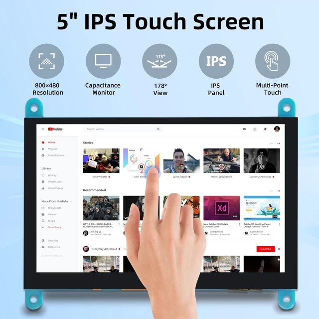 Alt view image 2 of 5 - iPistBit 5'' Raspberry Pi Monitor, Capacitive Touchscreen Monitor 800x480 HDMI IPS Screen for Raspberry Pi 5 4 3 2 Zero BB, Driver-Free