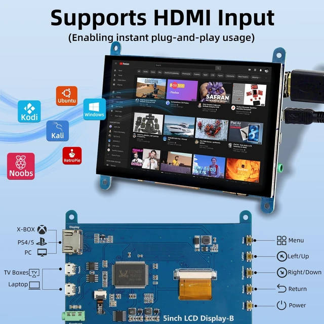 Alt view image 3 of 5 - iPistBit 5'' Raspberry Pi Monitor, Capacitive Touchscreen Monitor 800x480 HDMI IPS Screen for Raspberry Pi 5 4 3 2 Zero BB, Driver-Free