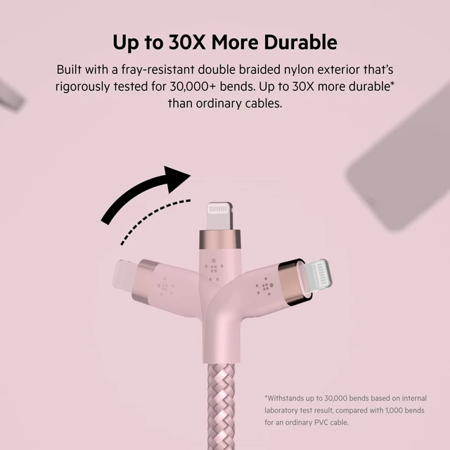 Alt view image 3 of 5 - Belkin USB C to Lightning Braided Cable 6.6ft Fast iPhone Charger Cord