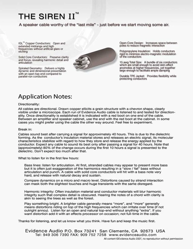 Alt view image 3 of 3 - Evidence Audio SI2SS5 Siren II Speaker Cable, 5-foot