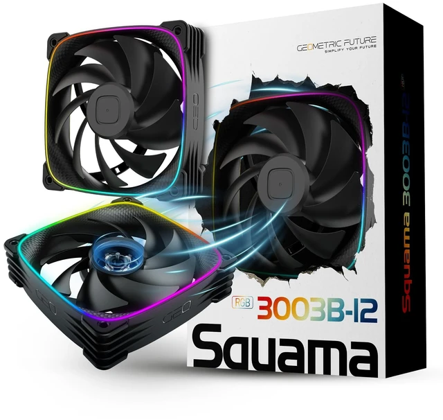Main image of Geometric Future Squama 3003-12 RGB PWM Fan - 120mm x 30mm High-Performance PC Case Fans, 84 CFM, 2.93 mmH2O, Double-Sided ARGB Lighting, Hydro Dynamic Bearing - Black, 3-Pack, GEO-S3003B-12T