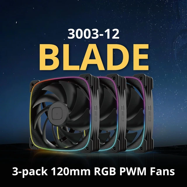 Alt view image 2 of 5 - Geometric Future Squama 3003-12 RGB PWM Fan - 120mm x 30mm High-Performance PC Case Fans, 84 CFM, 2.93 mmH2O, Double-Sided ARGB Lighting, Hydro Dynamic Bearing - Black, 3-Pack, GEO-S3003B-12T