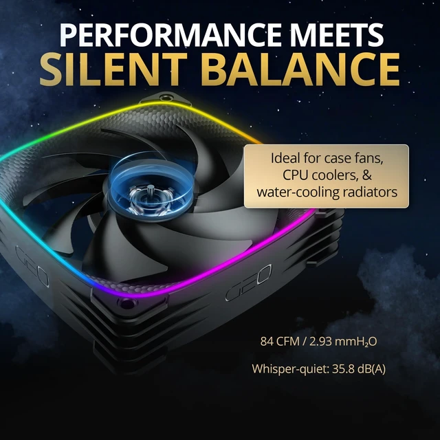 Alt view image 3 of 5 - Geometric Future Squama 3003-12 RGB PWM Fan - 120mm x 30mm High-Performance PC Case Fans, 84 CFM, 2.93 mmH2O, Double-Sided ARGB Lighting, Hydro Dynamic Bearing - Black, 3-Pack, GEO-S3003B-12T