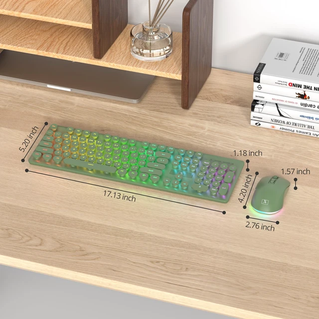 Alt view image 5 of 5 - Wireless Keyboard and Mouse, Typewriter Rechargeable Backlit Cute Keyboard with Round Keycaps, Soft Typing, Sleep Mode, 2.4GHz Full Size Wireless Quiet Key Board for Computer, Laptop, PC
