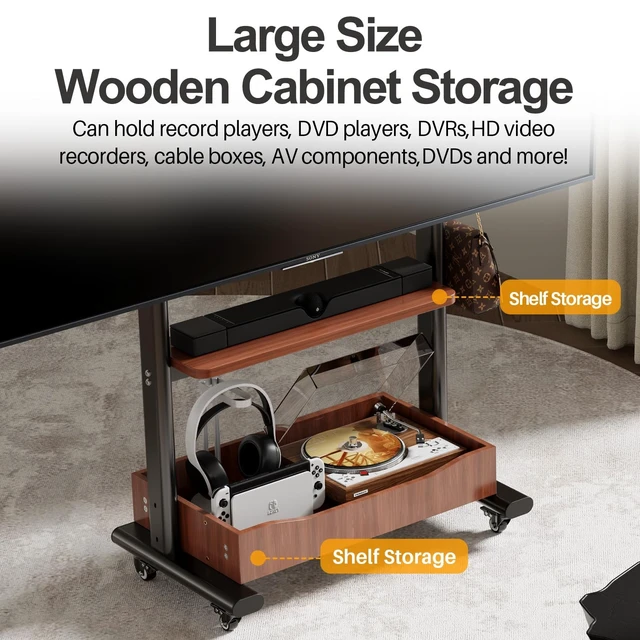 Alt view image 4 of 5 - Hovadova Heavy Duty Rolling TV Stand for 32-75 Inch TVs, 132 lbs Capacity