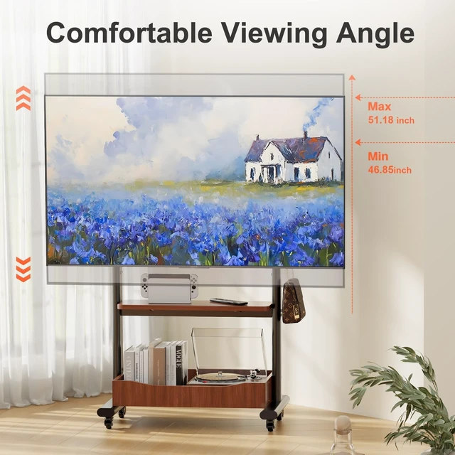 Alt view image 3 of 5 - Hovadova Heavy Duty Rolling TV Stand for 32-75 Inch TVs, 132 lbs Capacity