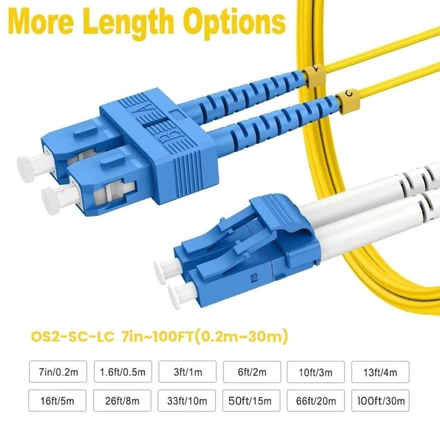 Alt view image 5 of 5 - RamboCables-OS2 SC to LC Single Mode Fiber Patch Cables, 30ft/10m, 4Pack