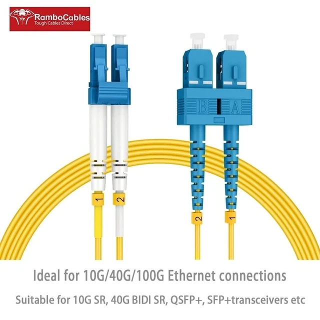 Alt view image 2 of 5 - RamboCables-OS2 SC to LC Single Mode Fiber Patch Cables, 30ft/10m, 4Pack