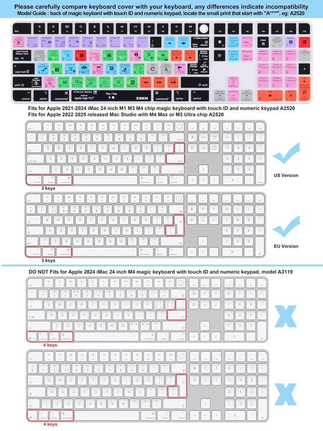 Alt view image 5 of 5 - XSKN Logic Pro Shortcut Keyboard Cover for Mac Studio Magic Keyboard with Touch ID and Numeric Keypad A2520