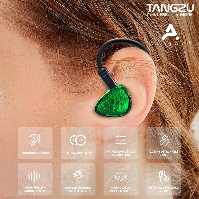 Alt view image 4 of 5 - TANGZU Wan'er S.G II Jage Dragon Gaming IEM Earphones, 10mm PET Single Dynamic Driver in Ear Monitor Headphones with Mic for Studio Gaming, Flat Detachable 2-Pin Cable (Green 3.5mm Without Mic)