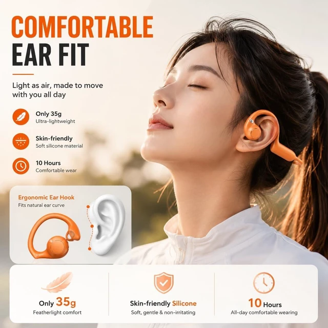 Alt view image 5 of 5 - Shine Flares E12 Bone Conduction Headphones with Camera, 8MP AI Headset